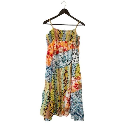 Club Med Dresses & Skirts - Club Med Colorful Patchwork Silk Blend Spagetti Strap SunDress